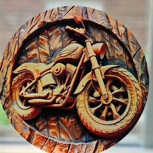 Incredible Wood Carved Harley Plaque